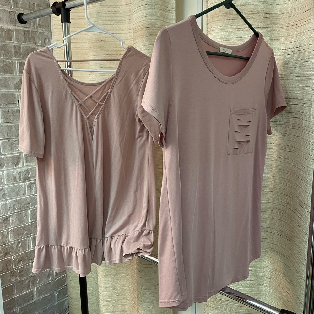 2 “dusty rose” pink shirts, gently used.